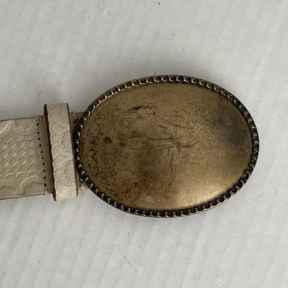Free People Duke Concho Belt Brass Oval Buckle Leather Western Boho M/L 42”